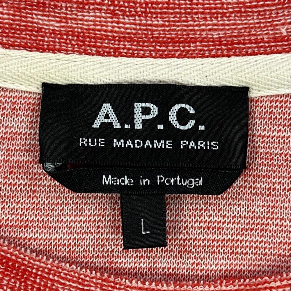 A.P.C. Long Sleeve Shirt Mens Large Red White Space Dye Melange Crew terry Cloth - Picture 2 of 10